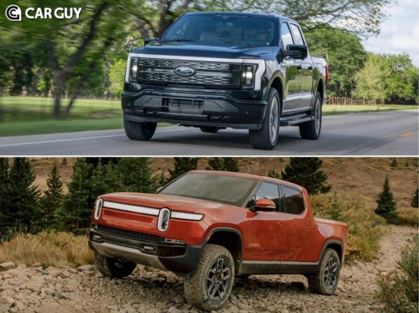 전기 픽업트럭 포드 F-150 라이트닝(위)과 리비안 R1T(아래)
